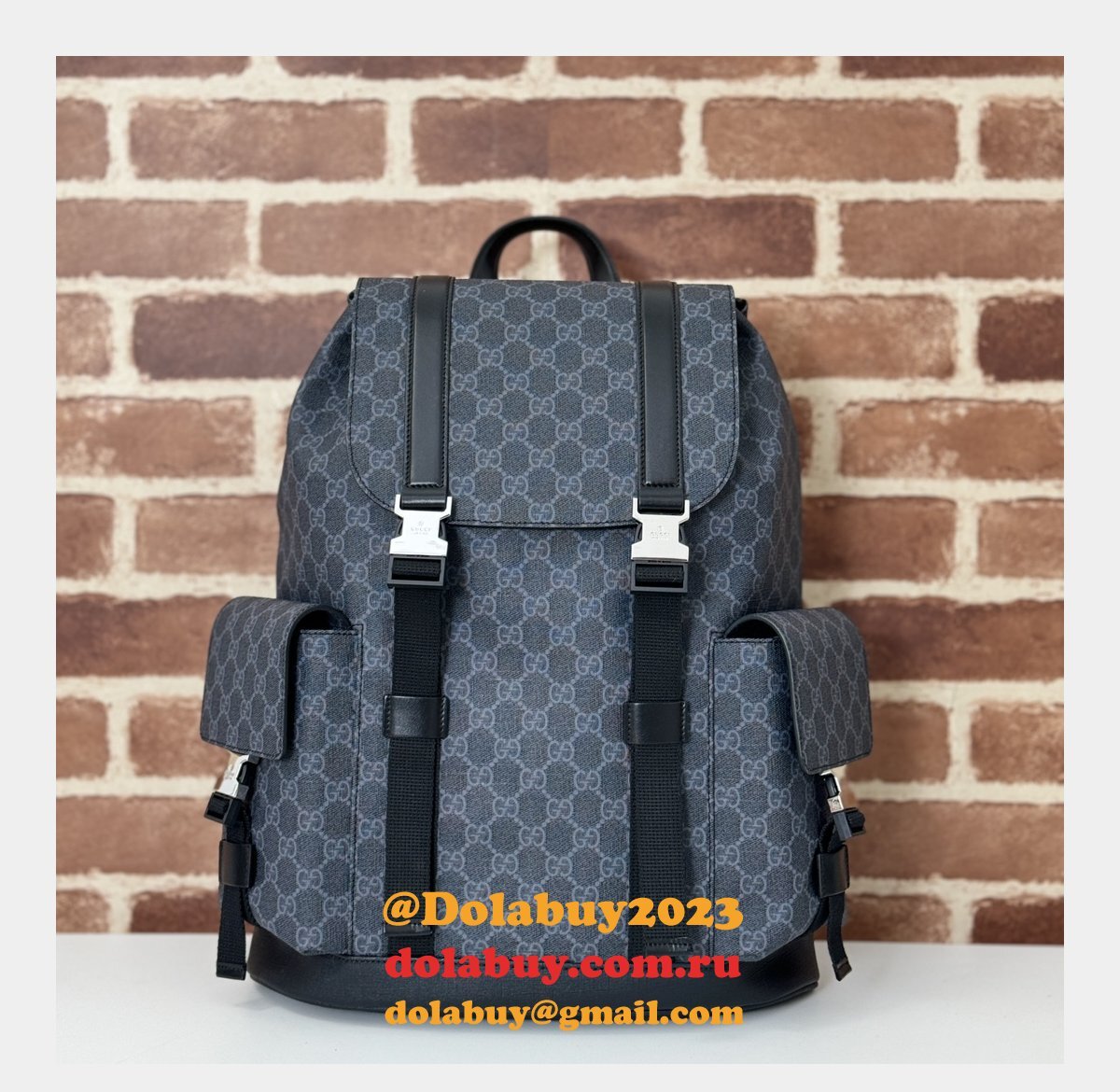 Gucci Men 792080 GG Designer Replicas Backpack In Black GG Supreme