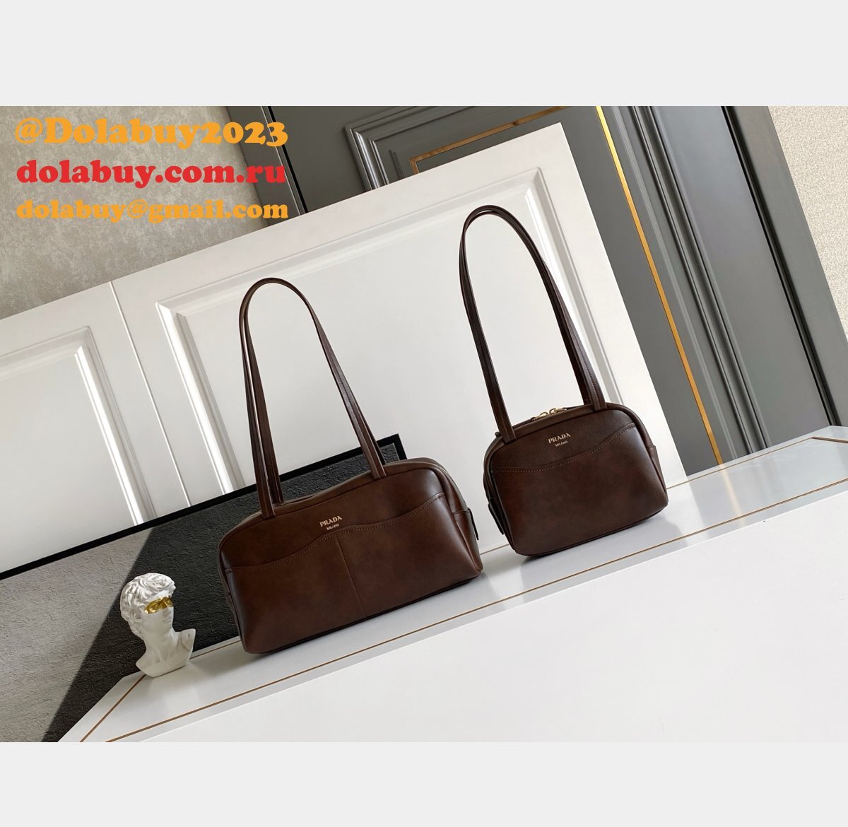 Prada Carry antiqued leather top-handle bag