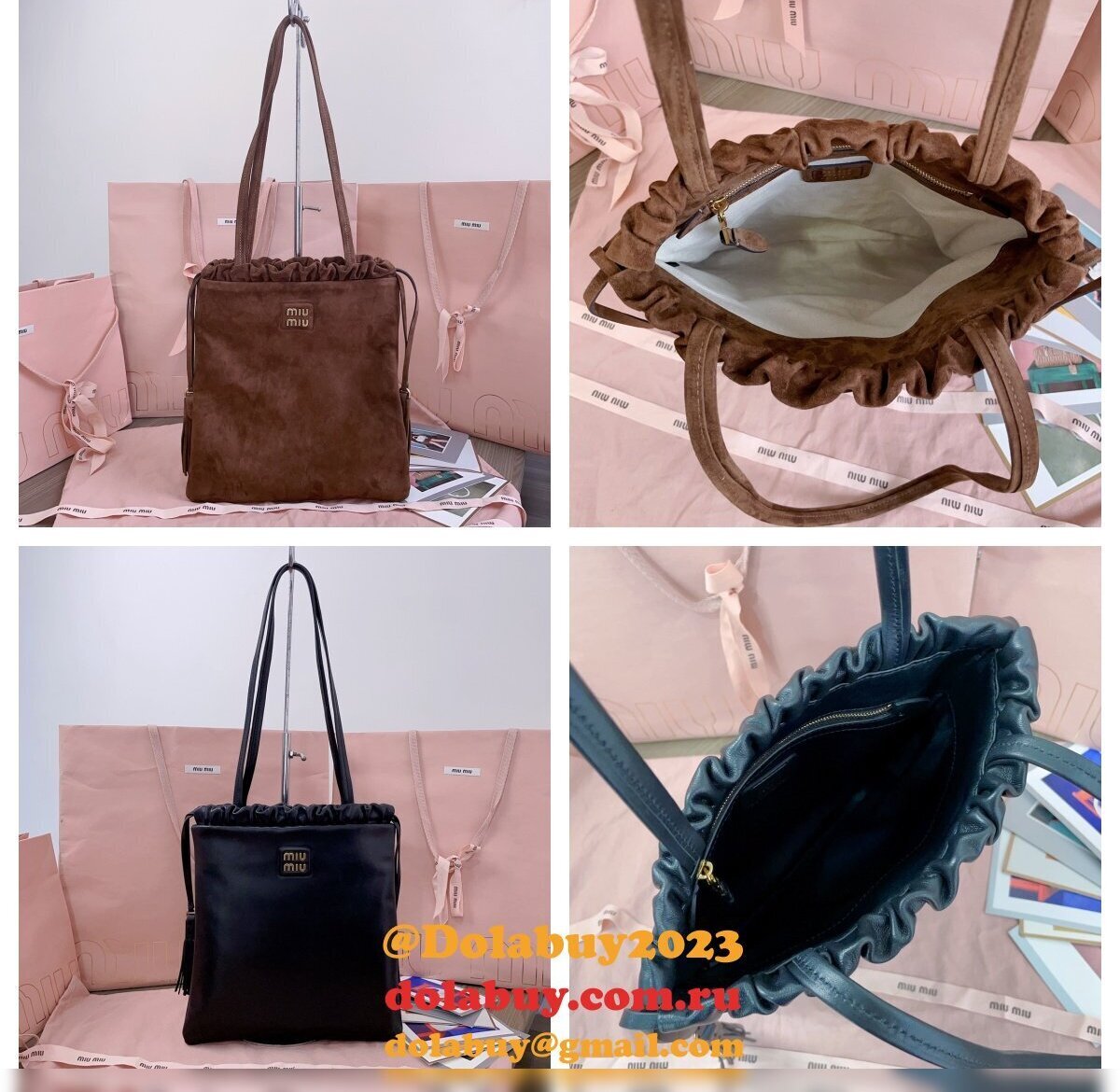 MIU MIU Women Joie Bag Suede Brown tote