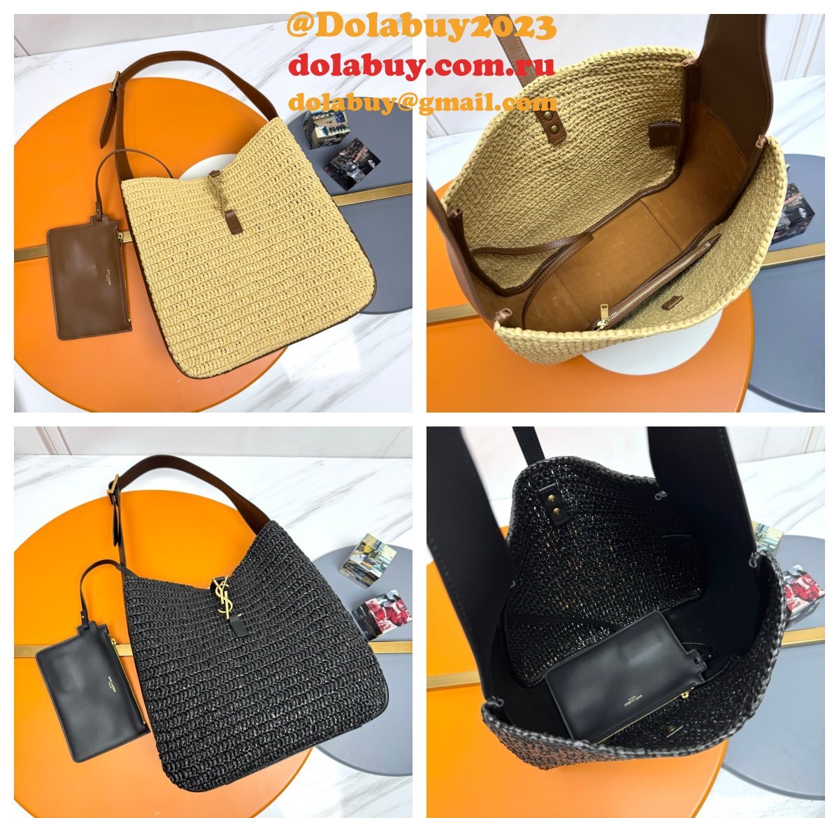 Saint Laurent ROSE HOBO Raffia Bag 30cm