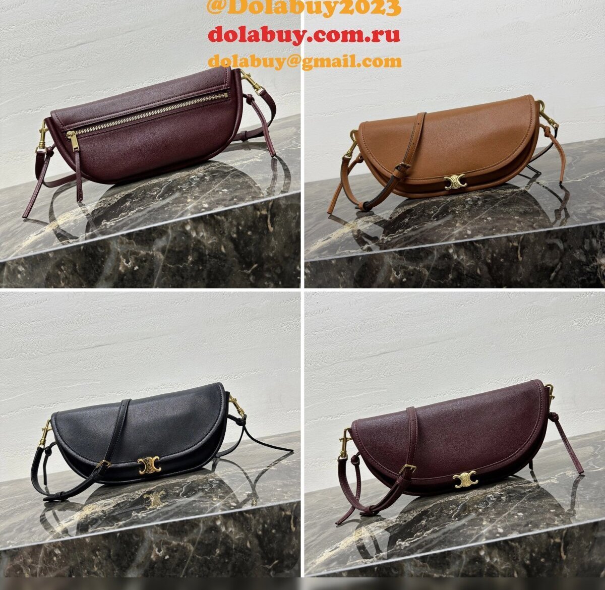Celine Little Halfmoon Soft Triomphe In Supple SHINY Shoulder L10373778 Bag