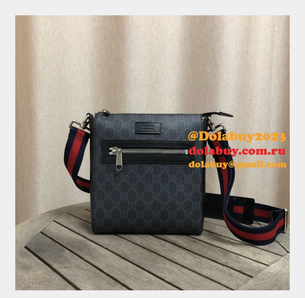 UK Gucci Fake Black GG Supreme Small Messenger 523599 Bag