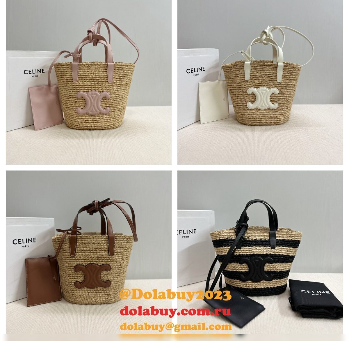 Top Celine TEEN 115802 Hand-woven Raffia Bag