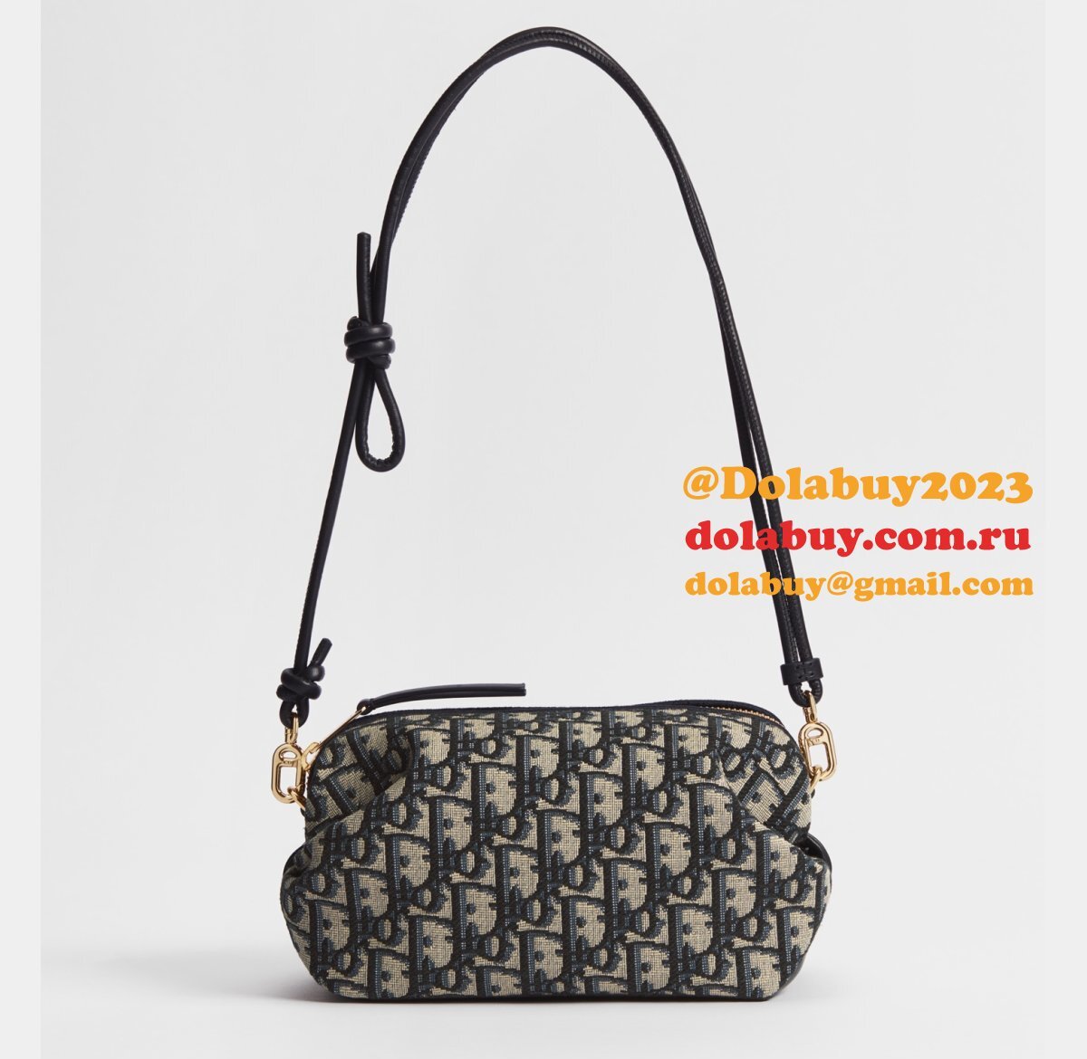 Christian Dior Bow Pouch Blue Dior Oblique Jacquard Fabric 2833 Bag