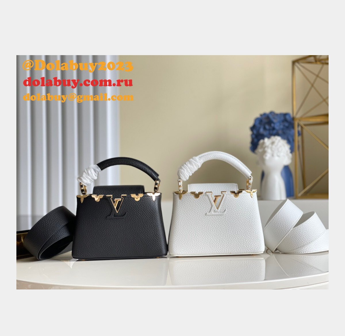 Designer Louis Vuitton Replica Black/White Capucines Mini Capucines M56669 Handbags