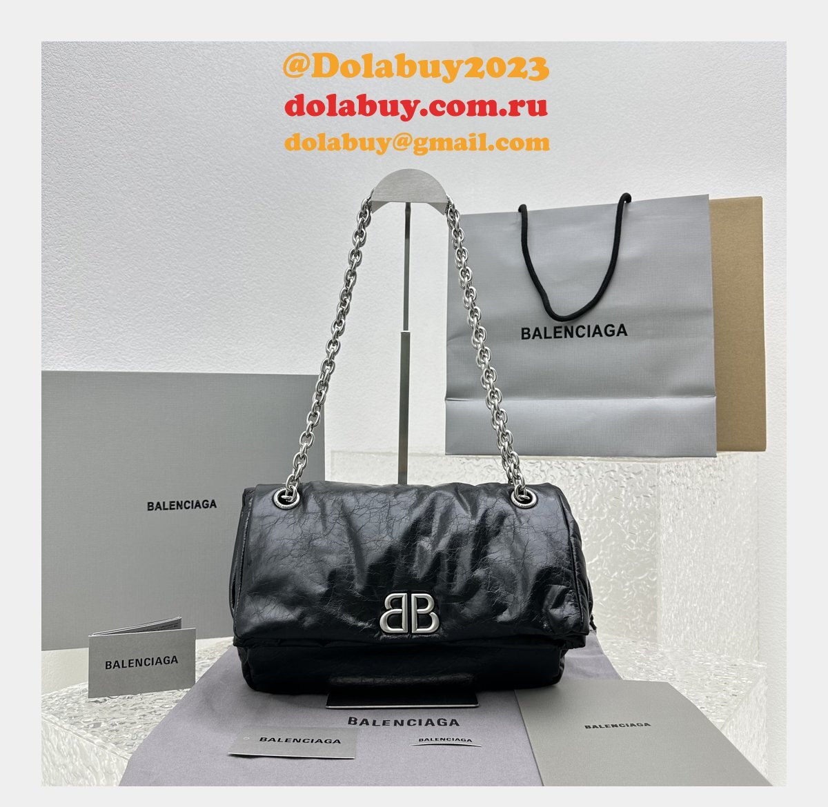 Top Quality Best Balenciaga Le Monaco Wax Leather Chain Bag
